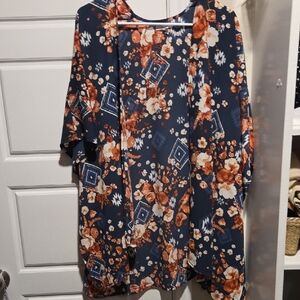 Maurices Floral Kimono in Navy and Orange